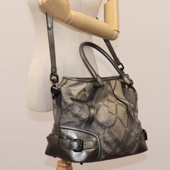 BURBERRY Nova Check Tote Bag Canvas 2way Gray Auth - Picture 1 of 16